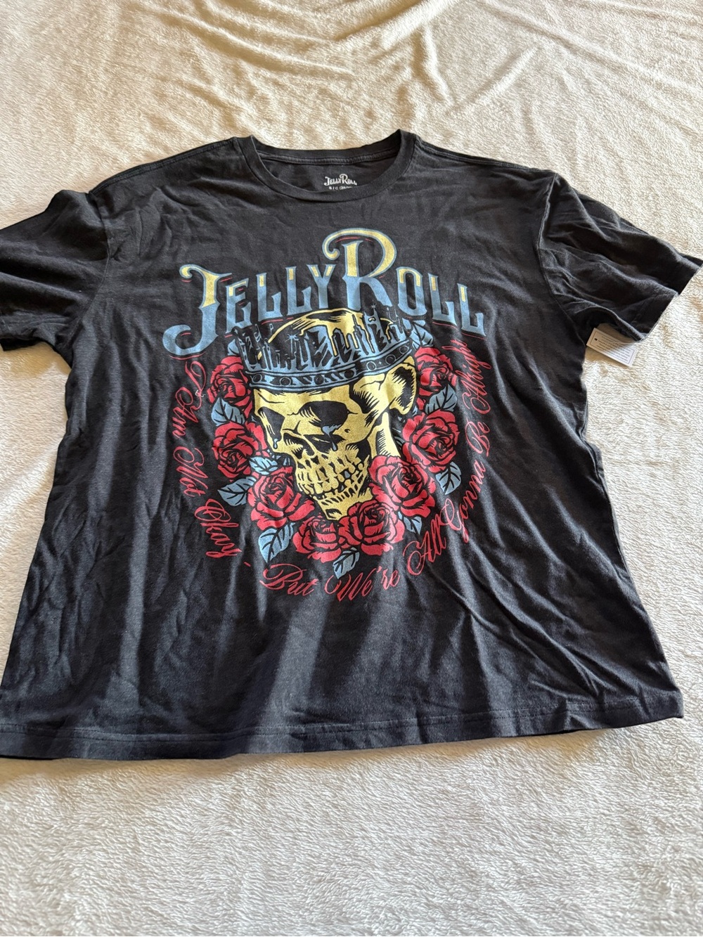 JELLY ROLL oversized Gray Skull T-shirt NWT Distressed S Beautifully Broken